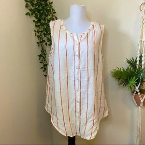 C&C Linen Striped Top Button Down Sleeveless Beige Red XL